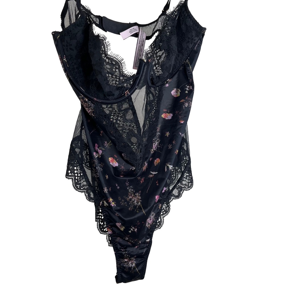 Victoria's Secret Floral Lace Teddy Bodysuit Black Underwire Lingerie Medium M